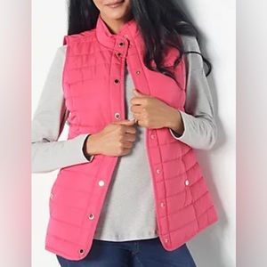 Isaac Mizrahi channel quilted bright rose vest in small.  NWOT